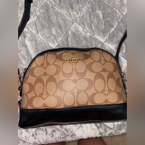 Coach Tan Signature Canvas Dome Crossbody with Black Trim